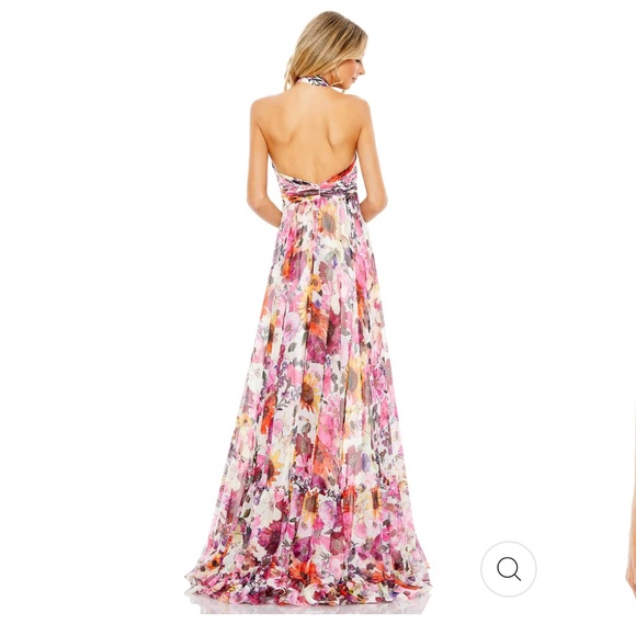 Mac Duggal Asymmetrical Ruffled Halter Floral Gown in White Multi. Size 14. NWT. - Picture 2 of 5